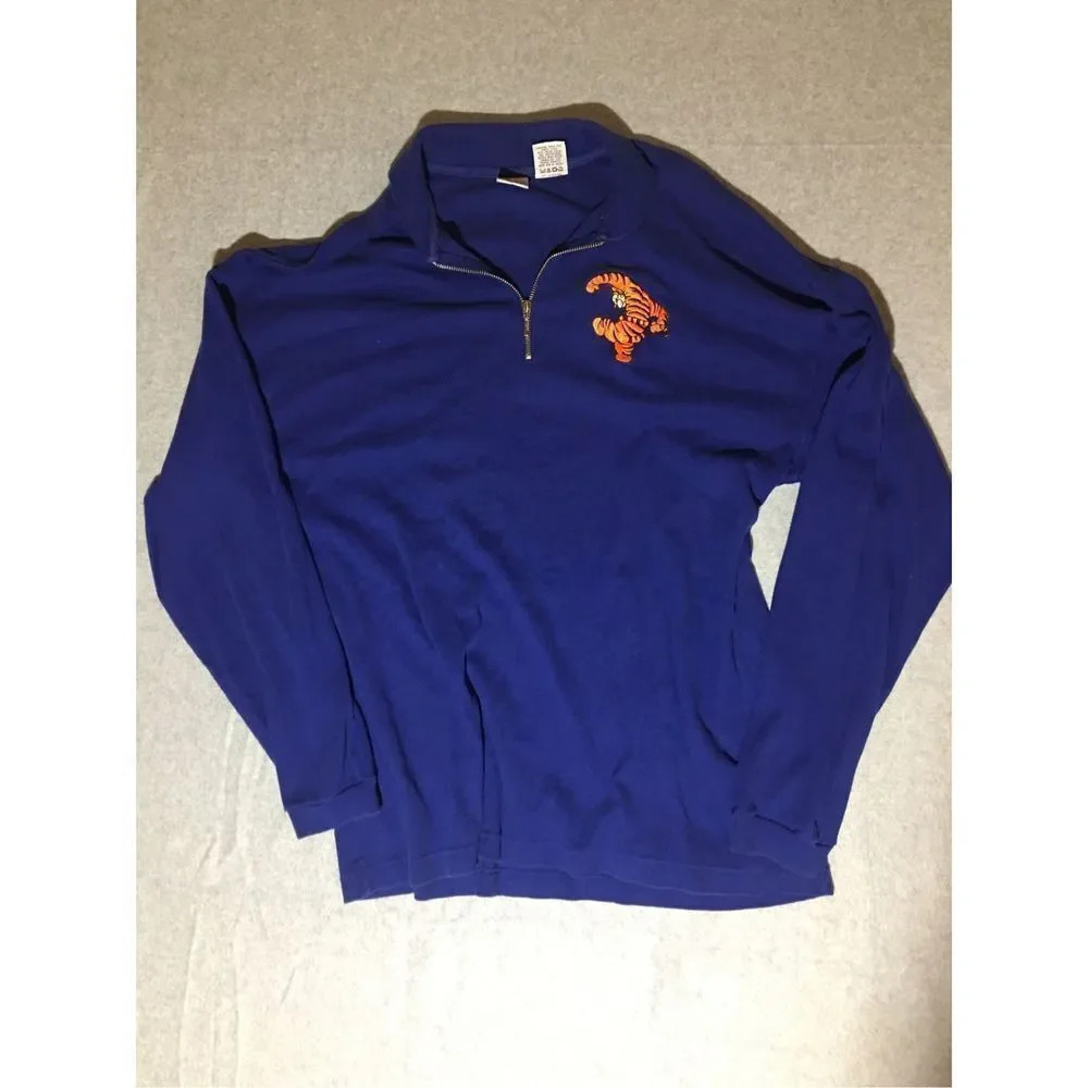Womens Disney Sweater Size XL Tigger Blue Quarter Zip Embroidered Warm Vintage